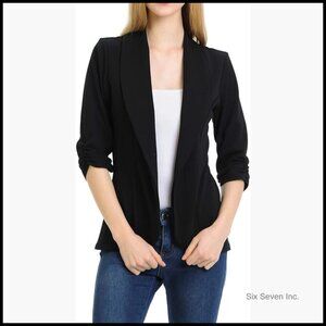 3/4 Ruched Sleeve Lightweight Work Office Blazer Jacket